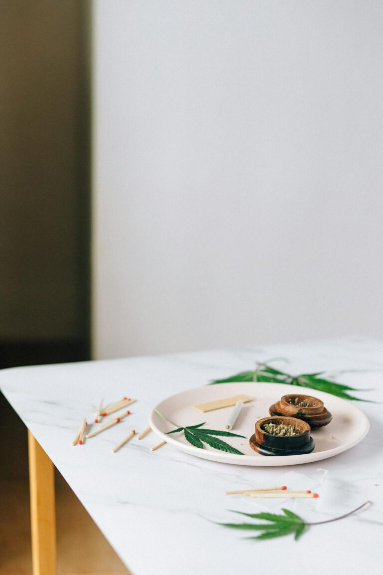 White and Green Ceramic Plate on White Table